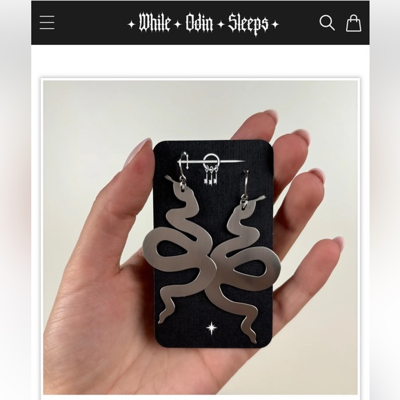 While Odin Sleeps Titanium Snake Earrings - Picture 3 of 4